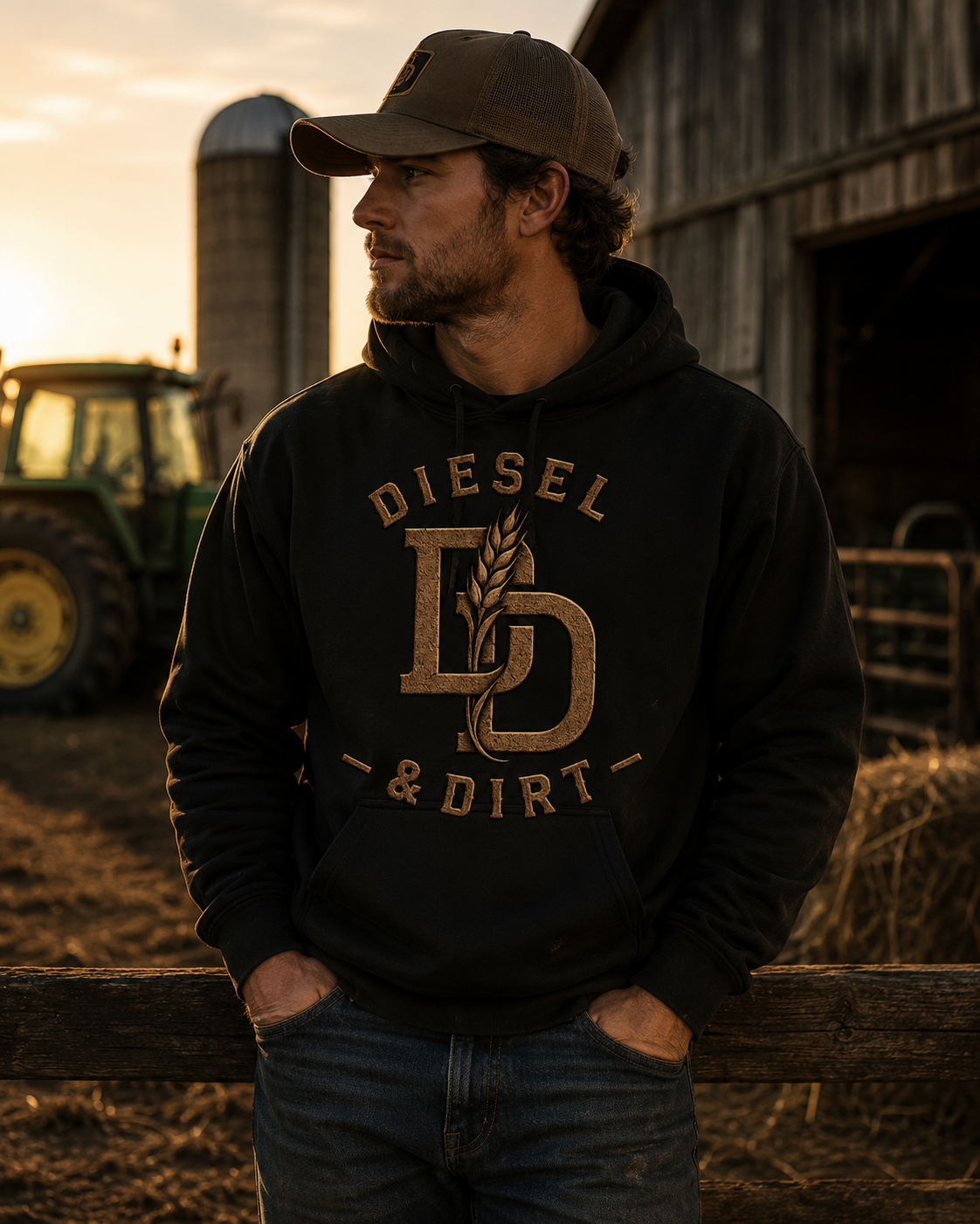 Diesel And Dirt Branded Unisex Hoodie With Front Pouch Pocket
