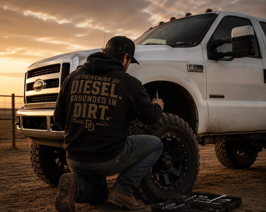 Driven By Diesel Grounded In Dirt Unisex Hoodie With Front Pouch Pocket